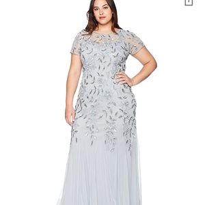 Adrianna Papell Floral Beaded Godet Long Dress